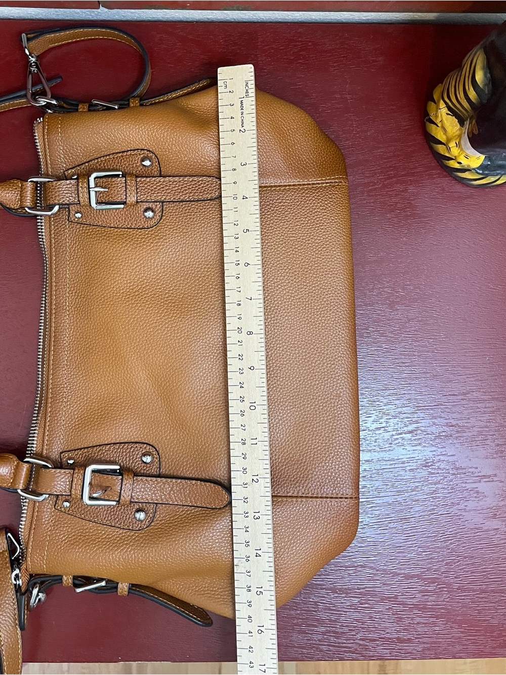 HESHE Cognac Genuine Leather Satchel Shoulder Crossbody Bag - Picture 7 of 11